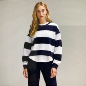 lululemon athletica Oversized True Navy White Striped Cropped Sweatshirt(size 4)